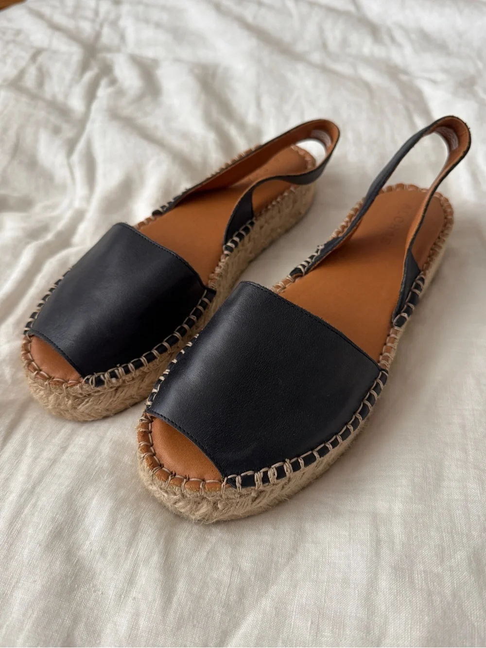 ALOHAS Black Espadrille Slingback Sandals with Tan Insole